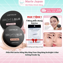 Phấn Phủ Catrice Mỏng Nhẹ Nâng Tone Căng Bóng Da Bright & Blur Setting Powder 8g - TẶNG 1 BÔNG PHẤN CATRICE