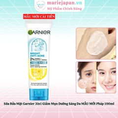 Sữa Rửa Mặt Garnier 3in1 Giảm Mụn Dưỡng Sáng Da Bright Complete Anti-Acne MẪU MỚI Pháp 100ml