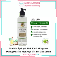 Dầu Dừa Ép Lạnh Tinh Khiết Milaganics Dưỡng Da Mềm Mịn Phục Hồi Tóc Chai 250ml