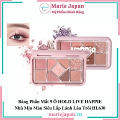 Bảng Phấn Mắt 9 Ô HOLD LIVE HAPPIE Nhũ Mịn Màu Siêu Lấp Lánh Lâu Trôi HL630