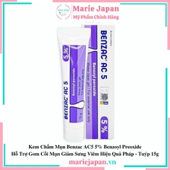 Kem Chấm Mụn Benzac AC5 5% Benzoyl Preoxide Hỗ Trợ Gom Cồi Mụn Giảm Sưng Viêm Hiệu Quả Pháp - Tuýp 15g