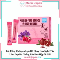 Bột Uống Collagen Lựu Đỏ Nhuỵ Hoa Nghệ Tây Làm Đẹp Da Chống Lão Hóa Hộp 30 Gói