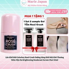 Lăn Khử Mùi Colorkey Rosé Crush Dưỡng Sáng Khử Mùi Khô Thoáng Mềm Mịn Da Brightening Deodorant Serum Chai 50ml - TẶNG 1 SET 2 SAMPLE GEL TẮM ROSE CRUSH