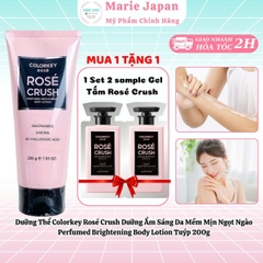 Dưỡng Thể Colorkey Rosé Crush Dưỡng Ẩm Sáng Da Mềm Mịn Ngọt Ngào Perfumed Brightening Body Lotion Tuýp 200g - TẶNG 1 SET 2 SAMPLE GEL TẮM ROSE CRUSH