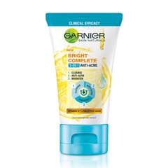 Sữa Rửa Mặt Garnier 3in1 Giảm Mụn Dưỡng Sáng Da Bright Complete Anti-Acne MẪU MỚI Pháp 100ml
