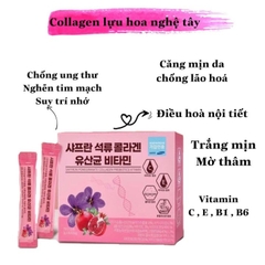 Bột Uống Collagen Lựu Đỏ Nhuỵ Hoa Nghệ Tây Làm Đẹp Da Chống Lão Hóa Hộp 30 Gói