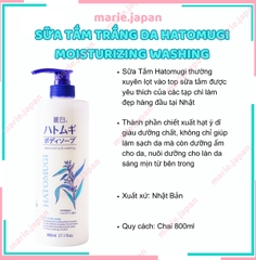 Sữa Tắm Hatomugi The Body Soap Trắng Da CHAI TRẮNG 800ml