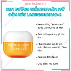 Kem Dưỡng Trắng Da Làm Mờ Đốm Nâu LANEIGE Radian-C Cream - Minisize 10ml
