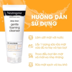 Sữa Rửa Mặt Neutrogena Dịu Nhẹ  Làm Sạch Sâu Da Nhạy Cảm Deep Clean Gentle Foaming - Tuýp Trắng 175g
