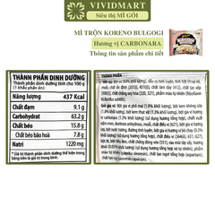 PALDO - Mì xào Koreno Bulgogi hương vị Carbonara, Mì trộn Koreno Bulgogi, Mì Koreno xốt kem Hàn Quốc - 100g/gói - 00608
