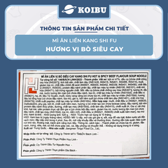 KANG SHI FU - Mì Kang Shi Fu hương vị Bò siêu cay, Mì Kang Shi Fu ăn liền, Mì ăn liền Trung Hoa - 104g/gói - 00748