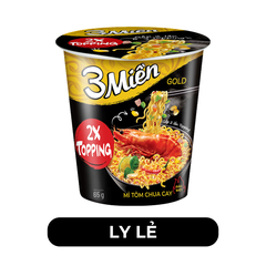 UNIBEN - Mì ly 3 Miền Gold Tôm chua cay đặc biệt, Mì ly Tôm chua cay đặc biệt 3 Miền Gold ly ăn liền - 65g/ly - 00360