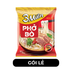 UNIBEN - Phở 3 Miền Gold hương vị Bò, Phở bò 3 Miền Gold, Phở thịt bò 3 Miền Gold phở ăn liền - 75g/gói  - 00362