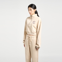 Bộ Nỉ ADLV Croptop Logo Lisa Màu Be