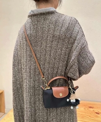 Túi Longchamp Đen Nắp Nâu