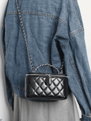 Túi Chanel Korea Vanity Handle Black Remake Korea Da Bò Size 17cm