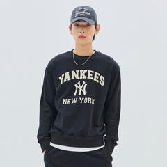 Áo Nỉ Da Cá MLB Logo Trước NY Màu Đen