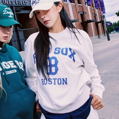 Áo Nỉ Da Cá MLB Logo Trước NY Màu Trắng