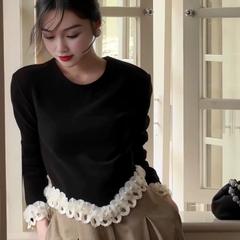 Áo Nỉ Hàn Viền Đính Hoa Màu Đen