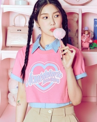 Áo Phông ADLV Croptop Tim Màu Hồng