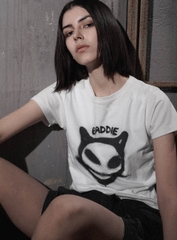 Áo Phông Croptop Mặt Baddie Màu Trắng