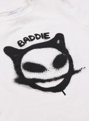 Áo Phông Croptop Mặt Baddie Màu Trắng