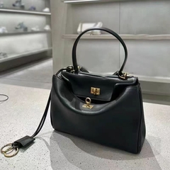 Túi Xách Balenciaga Rodeo Handbag Remake Korea Màu Đen Khoá Vàng