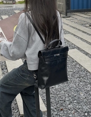 Balo HM Retro Da Bò Trơn 30cm Màu Đen