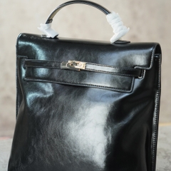 Balo HM Retro Da Bò Trơn 30cm Màu Đen