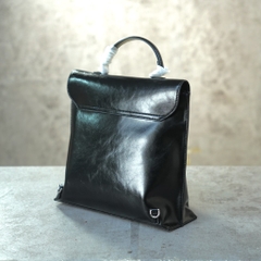 Balo HM Retro Da Bò Trơn 30cm Màu Đen