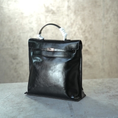 Balo HM Retro Da Bò Trơn 30cm Màu Đen