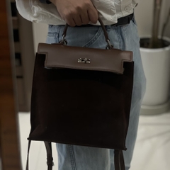 Balo Retro Hàn Quốc Da Lộn Size 26cm Màu Nâu Cafe