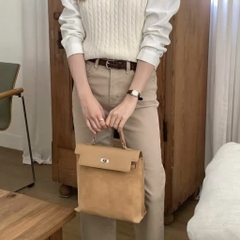 Balo Retro Made In Korea Da Bò 26cm Màu Be