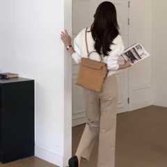 Balo Retro Made In Korea Da Bò 26cm Màu Be