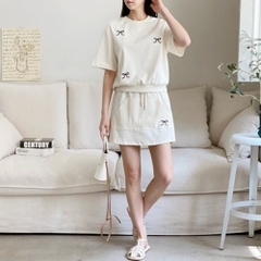 Bộ Nơ Cổ Tròn Chân Váy Hàn Quốc