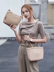Giỏ Đan Korea Màu Hồng Da Bò Size 26cm