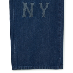 Quần Bò Denim Ống Rộng MLB Logo Thêu Màu Xanh