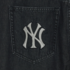 Quần Bò Denim Ống Rộng MLB Logo Thêu Màu Đen