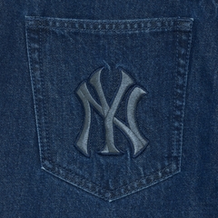 Quần Bò Denim Ống Rộng MLB Logo Thêu Màu Xanh