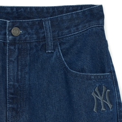 Quần Bò Denim Ống Rộng MLB Logo Thêu Màu Xanh