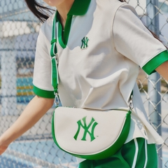 Túi Đeo Vai MLB Basic Round Cross Logo Chữ NY Màu Trắng Xanh