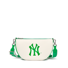 Túi Đeo Vai MLB Basic Round Cross Logo Chữ NY Màu Trắng Xanh