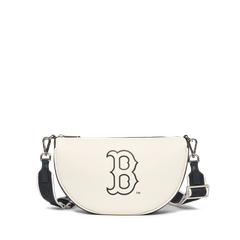 Túi Đeo Vai MLB Basic Round Cross Logo Chữ B Màu Trắng Đen