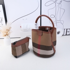 Túi Bucket Thiết Kế Korea Vải Canvas Màu Nâu