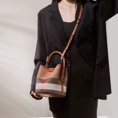 Túi Bucket Thiết Kế Korea Vải Canvas Màu Nâu