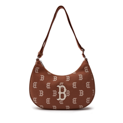 Túi Đeo Vai MLB Hobo Logo Chữ B Size 30cm Màu Nâu