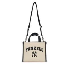 Túi Tote MLB Logo NY Màu Trắng Viền Đen