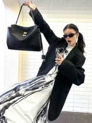 Túi Xách Balenciaga Rodeo Handbag Remake Korea Màu Đen Khoá Vàng