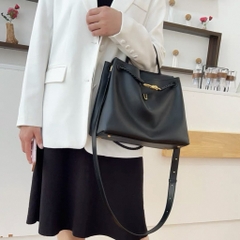 Túi Xách Bottega Veneta Andiamo Bản Hàn Da Bê Size 32 Màu Xanh Army