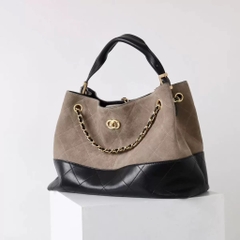 Túi Xách Chanel Shopping Bag Bản Hàn Size 35cm Màu Ghi - Đen